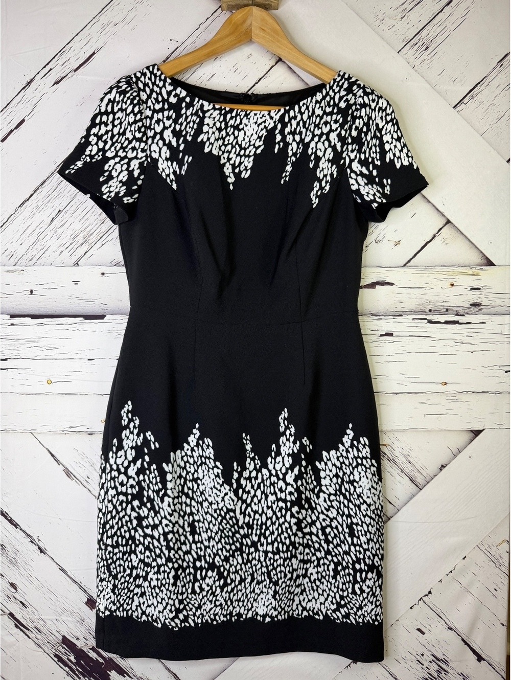 Adrianna Papell Black & Ivory Printed Sheath Dress Women 6P Cocktail Workwear